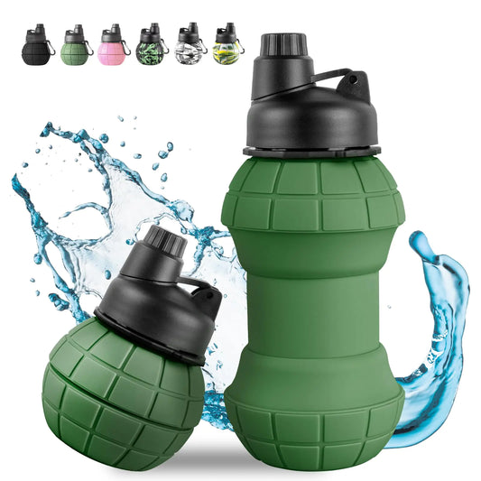 COCTN Collapsible Travel Water Bottles 550ml Silicone Foldable Grenade Type Water Bottle Leakproof Portable Expandable Water Bottles for Traveling Camping Hiking Cycling & Sports Outdoor