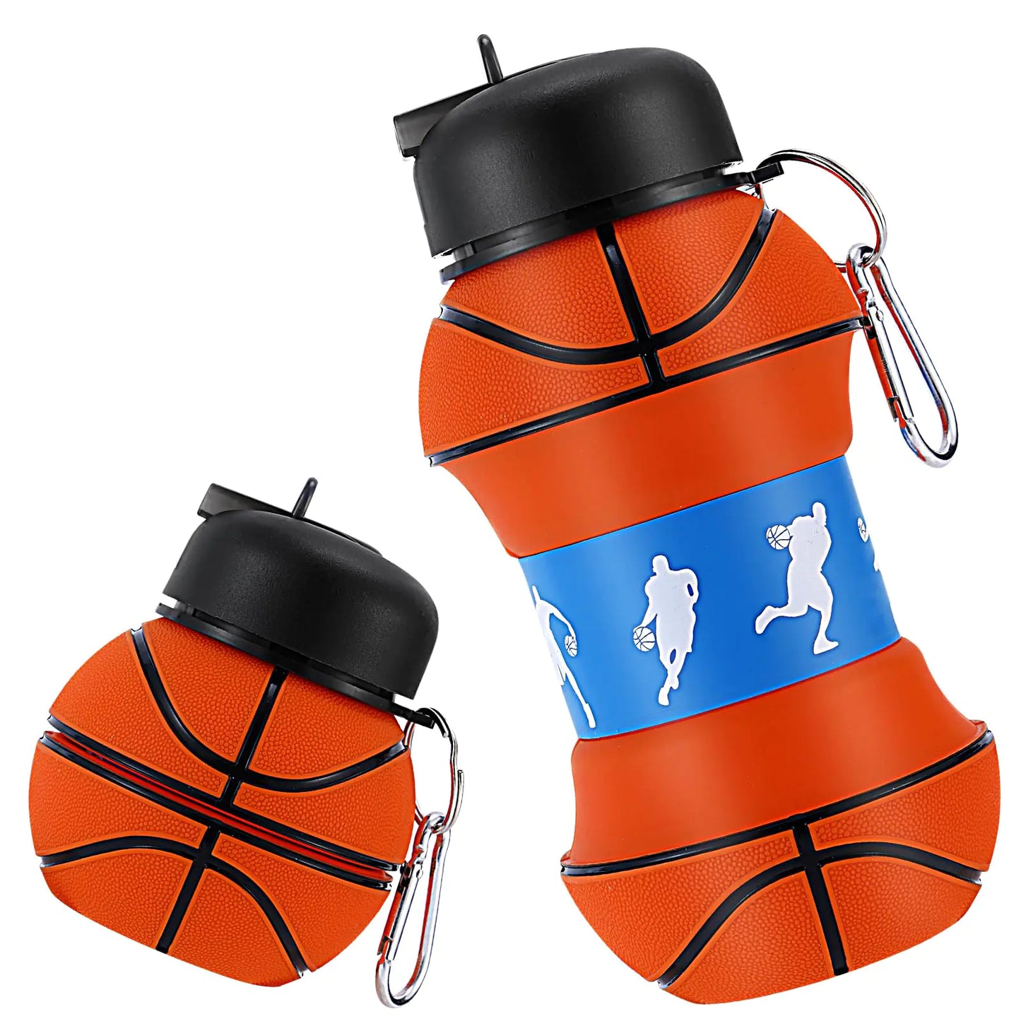 ZMARKRAFT Kids Sports Collapsible Water Bottle | Ball Shaped Drinking Cup | Foldable BPA Free Leakproof Lightweight Silicon Jug | School Lunch Mug Team Gift Travel (Basketball Orange 550ml/18.6oz)